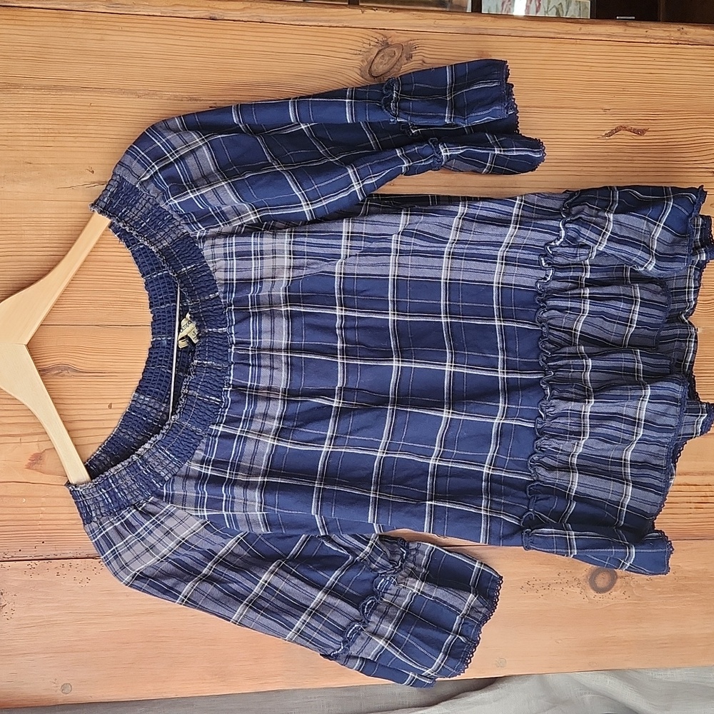 Sweet Navy Plaid Smocked Top